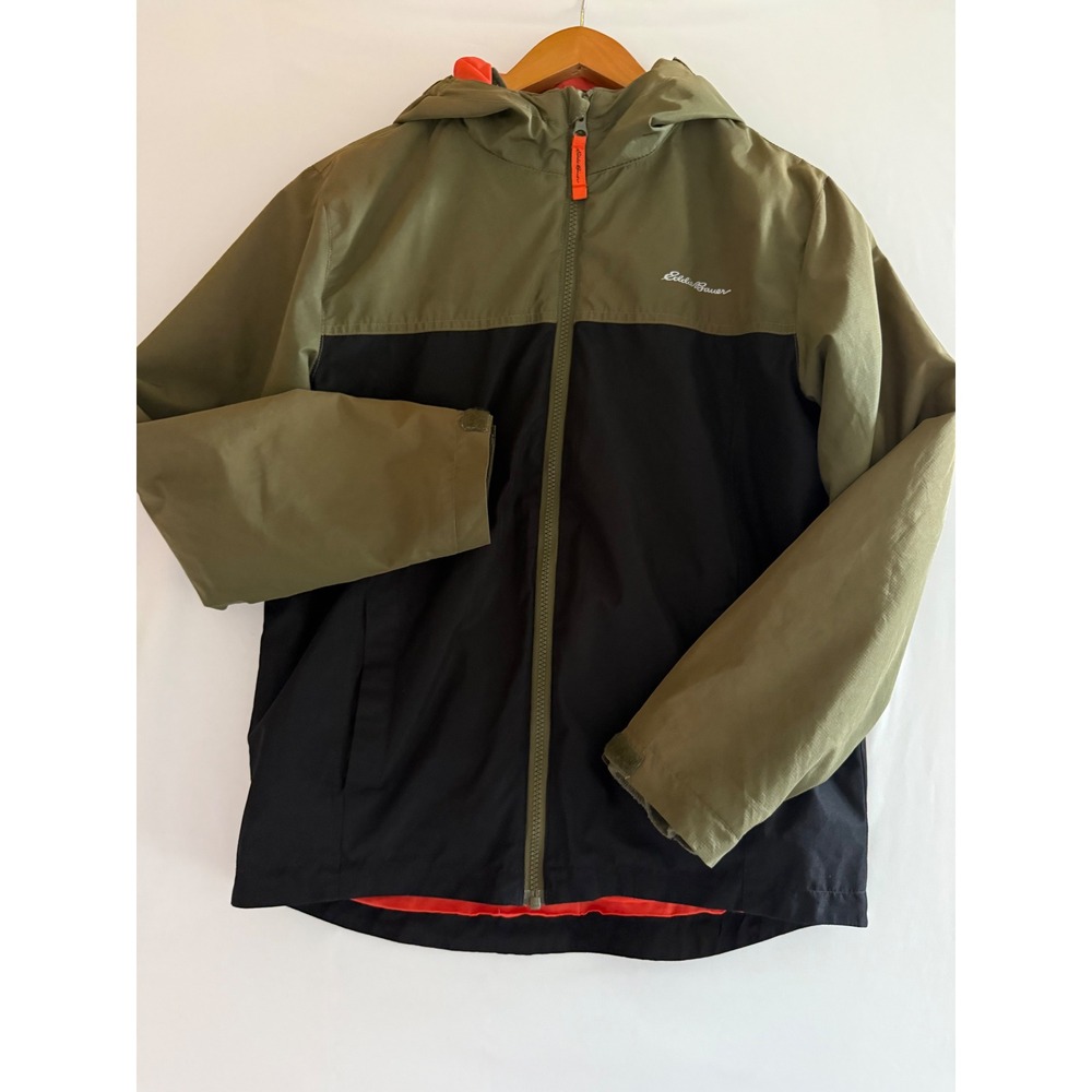 Eddie Bauer Kids 3-in-1 Jacket Large 14/16 Green Black Hooded Camo Fleece Coat